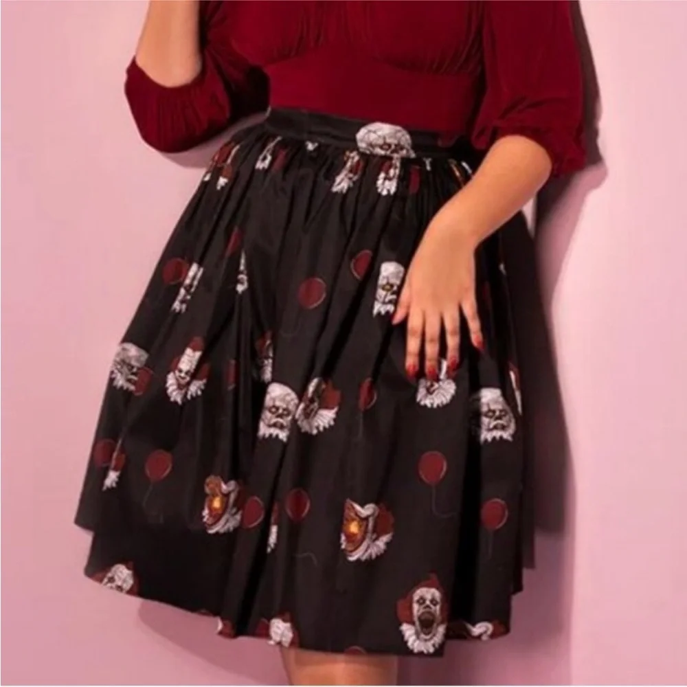 NWT Vixen Micheline Pitt IT Chapter 2 Pennywise Scary Faces Swing Skirt - Small